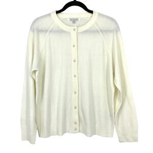Mercer Street Studio Crew Neck Button Front Cardigan Sweater Womens Sz PL Cream